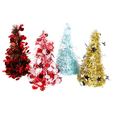 CHRISTMAS Tree Tinsel Cone 10in 4ast W/xmas Icons Xmas Ht