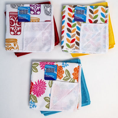 Dish Cloth W/mesh SCRUB Side 2pk Microfiber 3ast Fall Prints W/color Solids Clean Ht/jhook