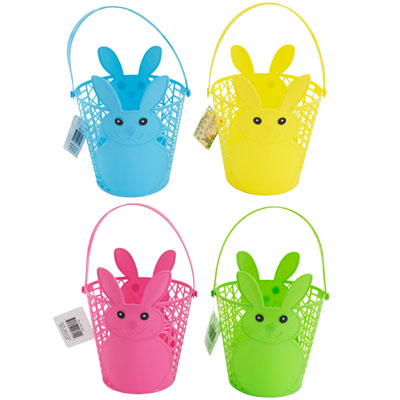 Easter Bunny Basket 4ast Colors Plastic 7 X 8.25in/hangtag