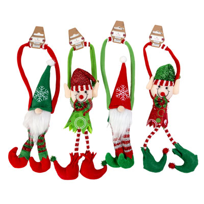 DOOR Hanger Elf/gnome 4ast 16in Christmas Barbell Card