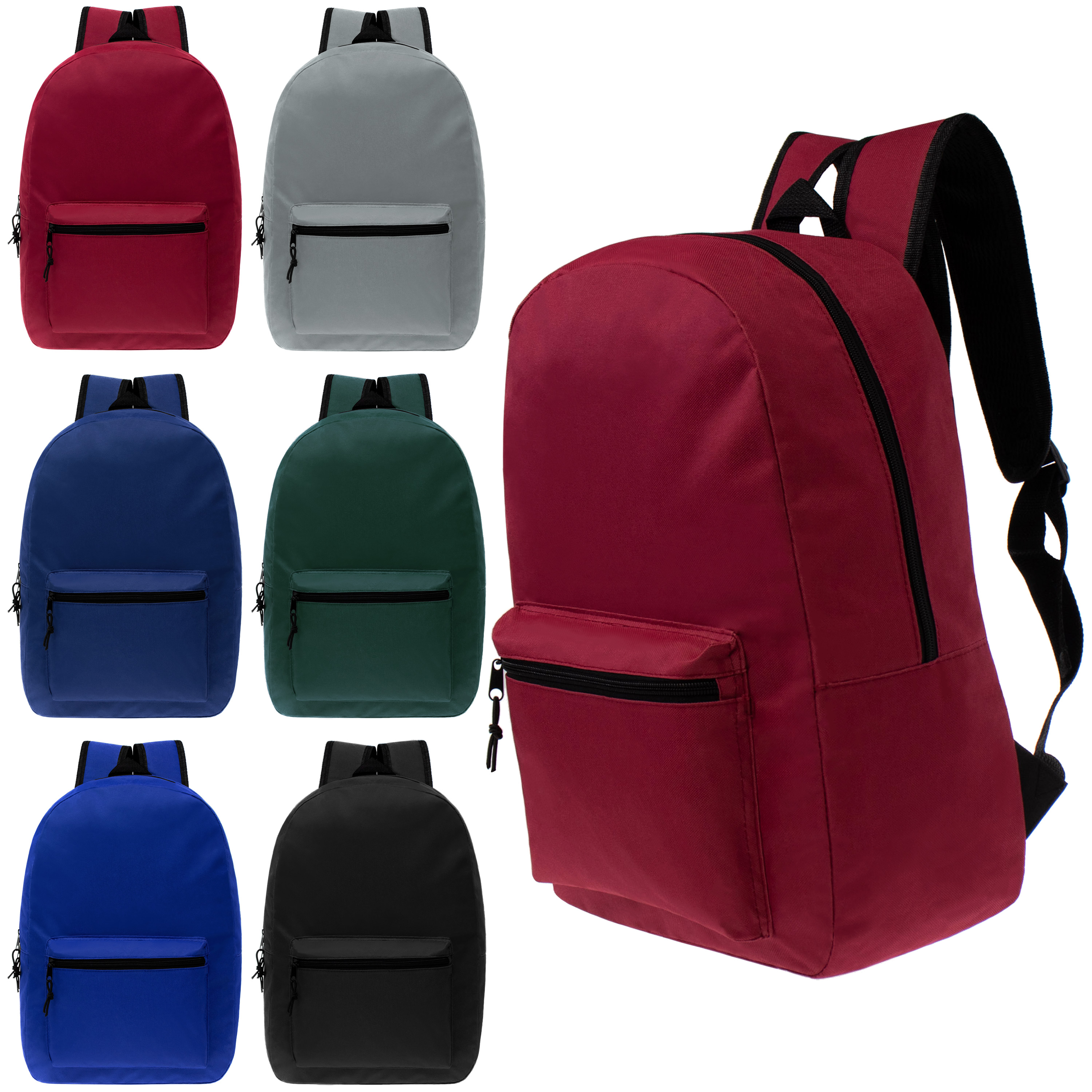 ''15'''' Lightweight Classic Style BACKPACKs w/ Adjustable Padded Straps - Assorted Colors''