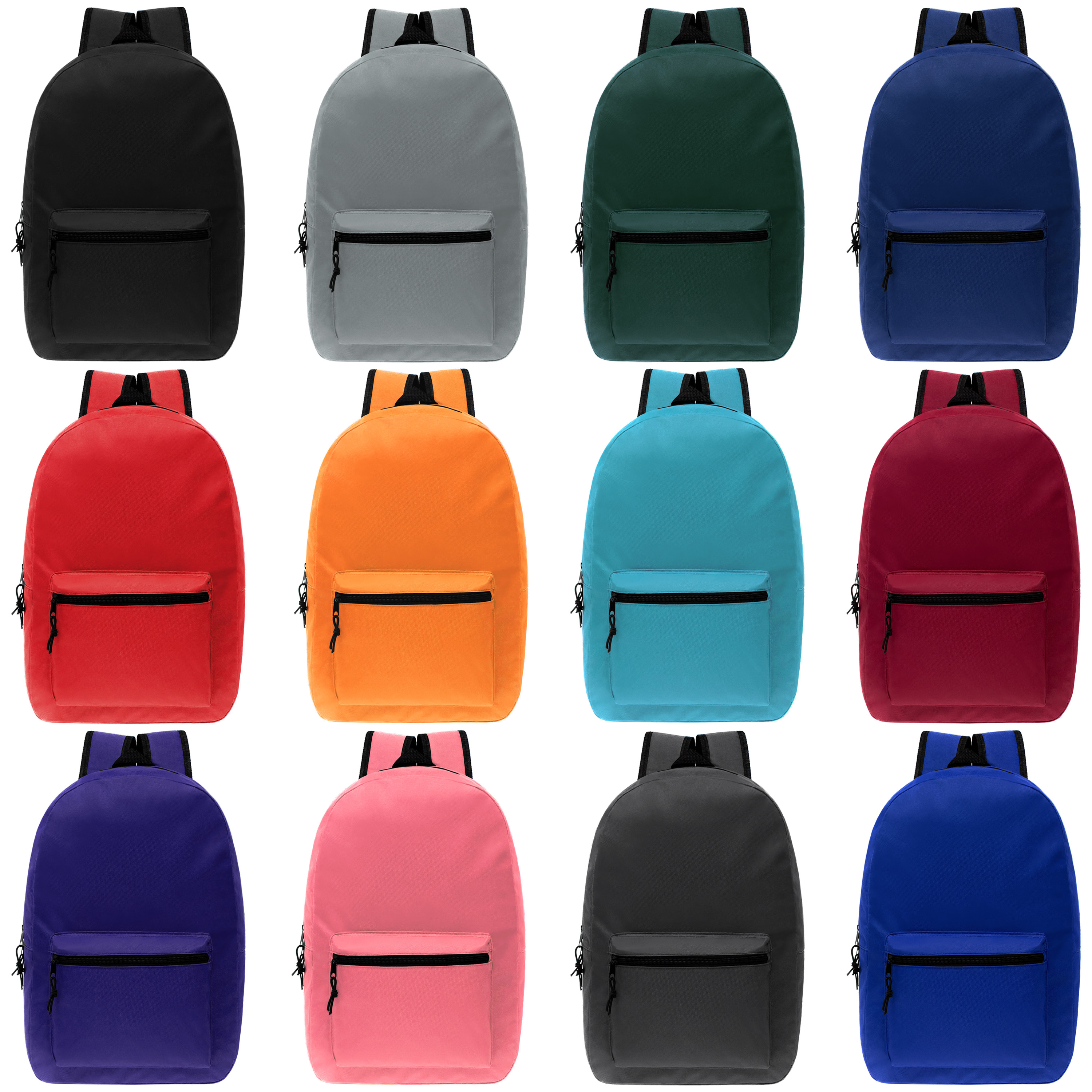 ''15'''' Lightweight Classic Style BACKPACKs w/ Adjustable Padded Straps - Neon & Assorted Colors''