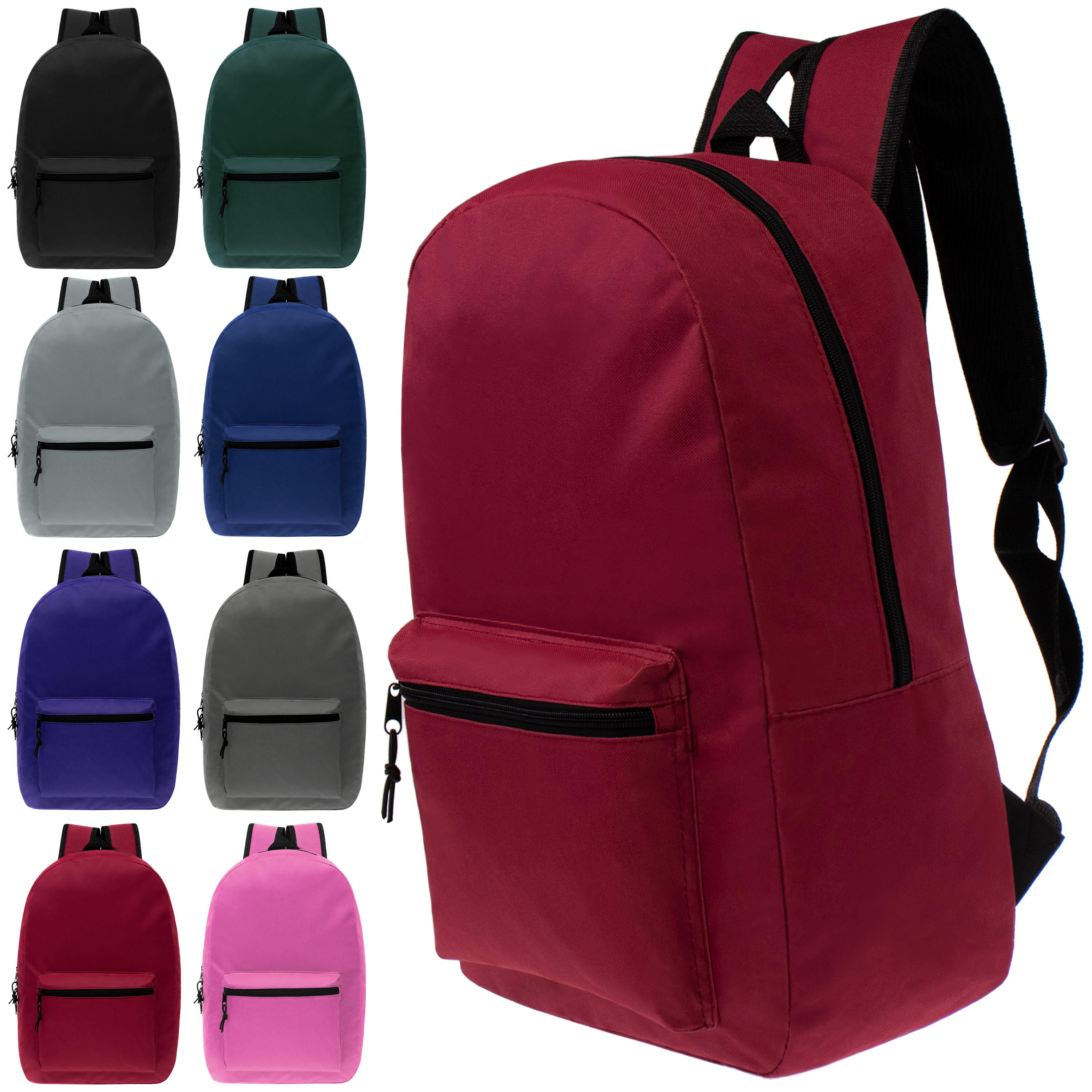 ''15'''' Lightweight Classic Style BACKPACKs w/ Adjustable Padded Straps - Pastel & Assorted Colors''