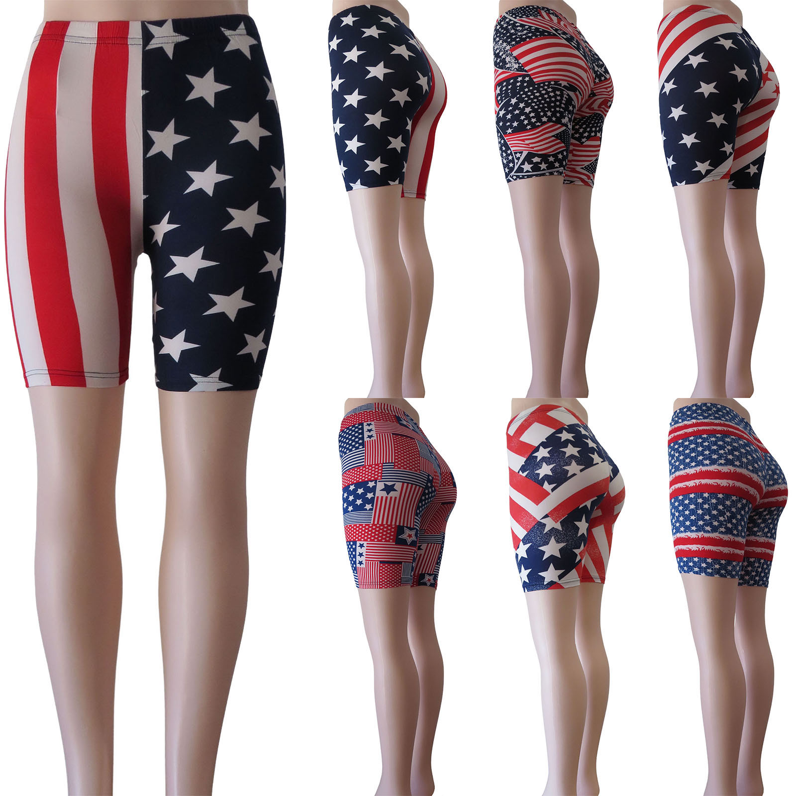 Women's High-Waist BIKER Shorts w/ USA Patriotic Print