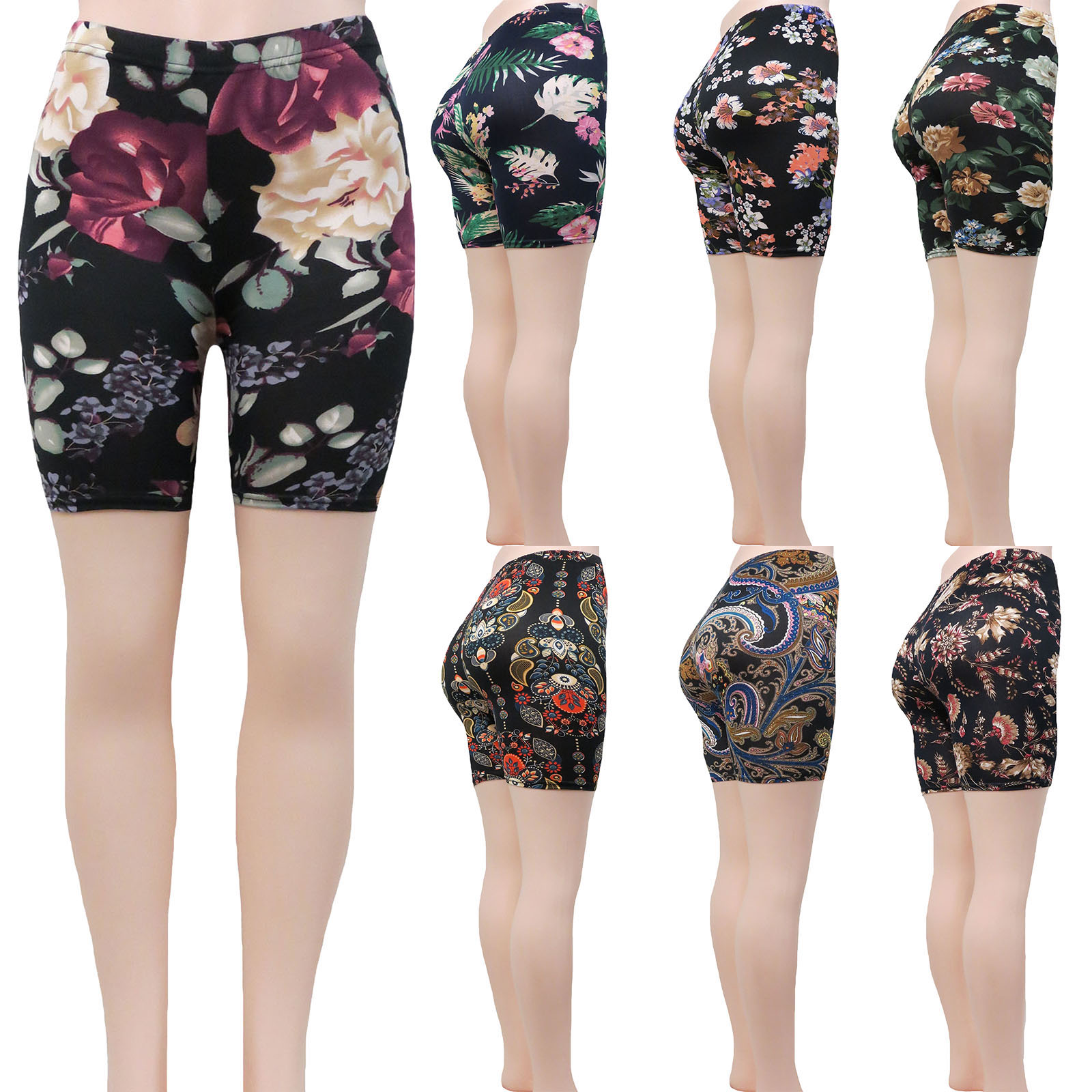 Women's Legging BIKER Shorts w/ Floral Print - One Size Fits Most