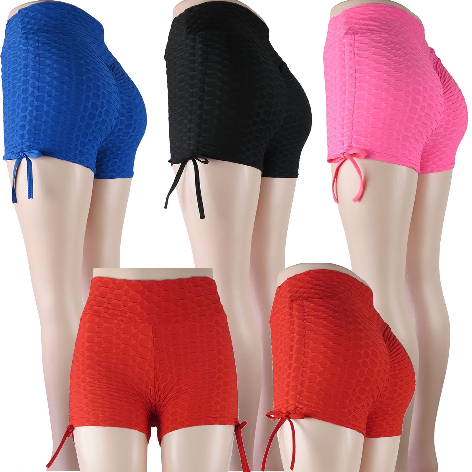 Women's Anti-Cellulite Honeycomb Textured Scrunch Butt Booty SHORTS - Assorted Colors
