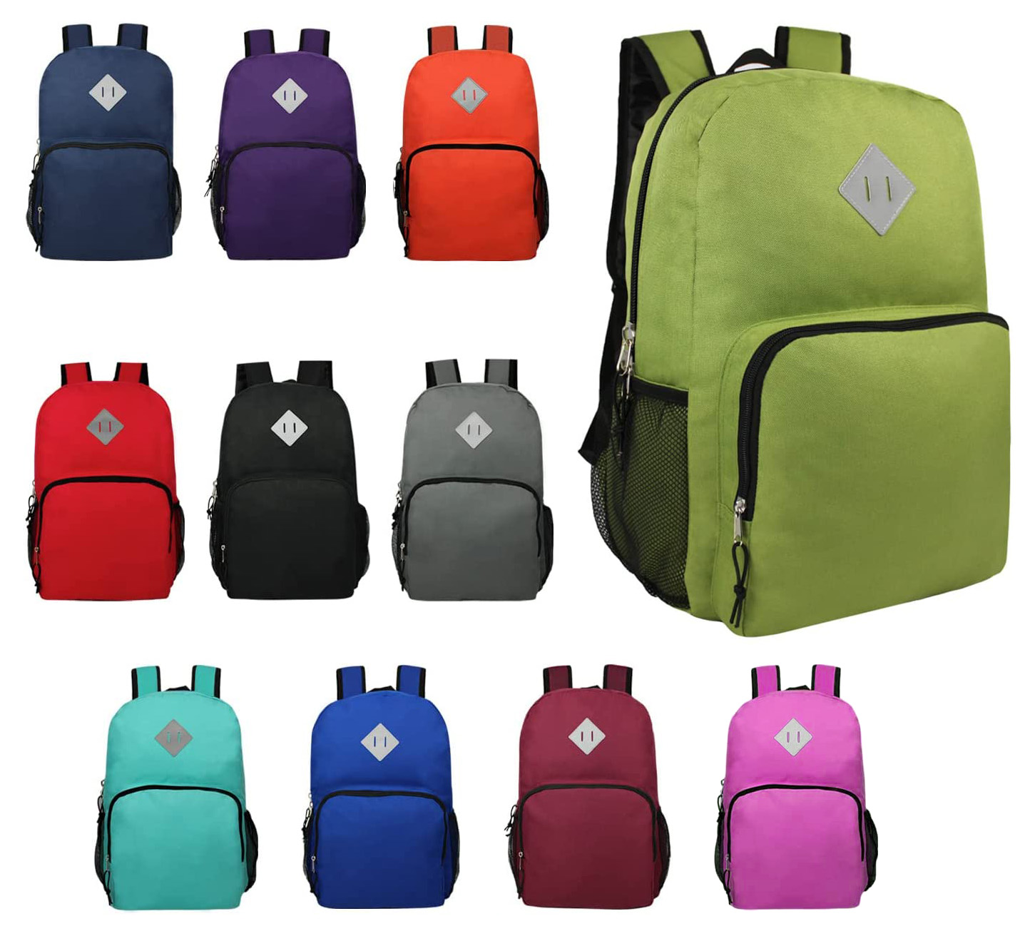 ''18'''' Lightweight Classic Style BACKPACKs w/ Mesh Cargo Pockets & Embroidered Locker Loop Patch - Ne