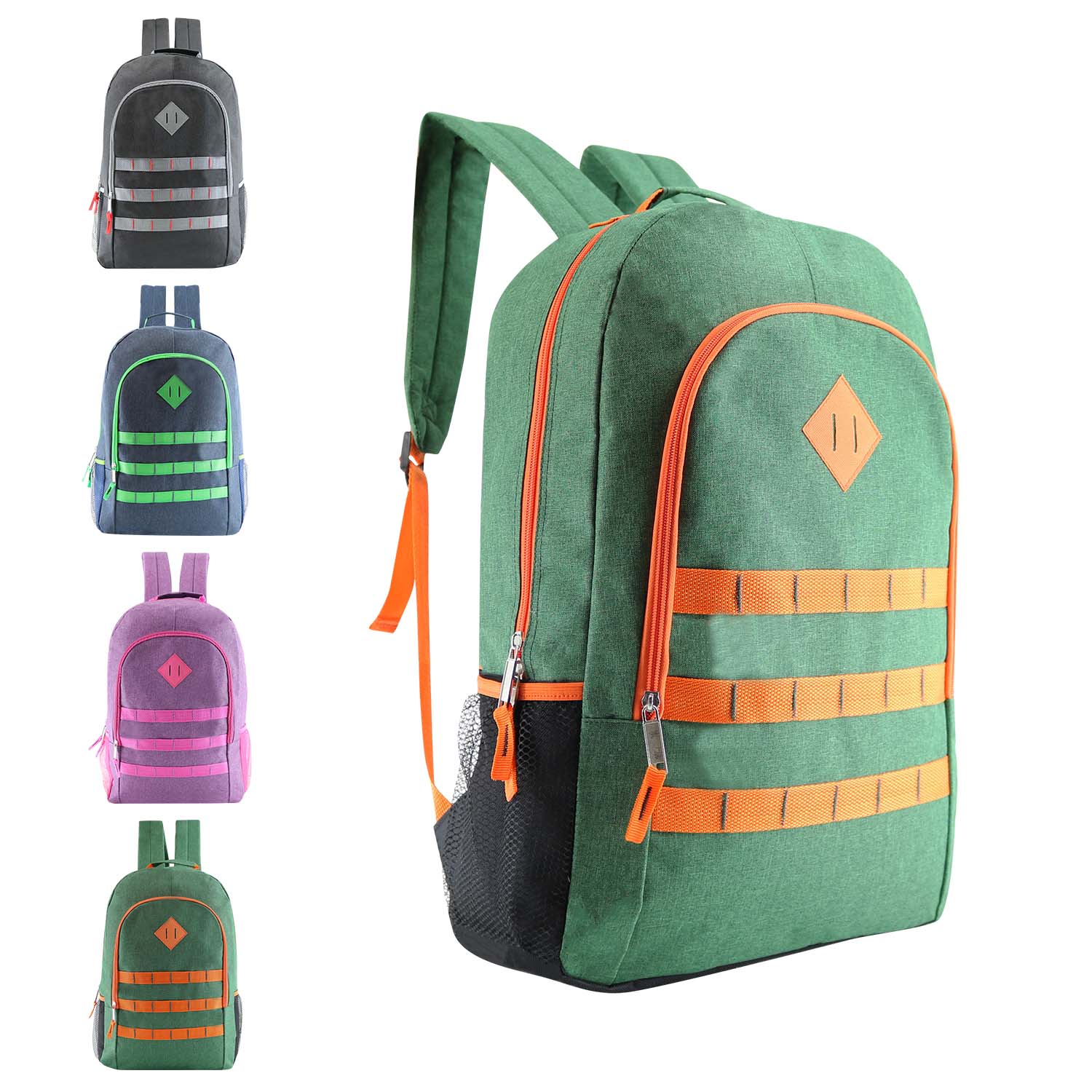 ''19'''' Lightweight Two Tone Backpacks w/ Mesh Water Bottle Pockets & Embroidered Locker Loop PATCHES''
