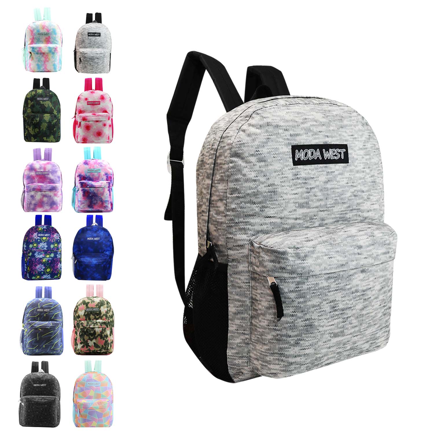 ''17'''' Lightweight Classic Style Printed BACKPACKs w/ Adjustable Padded Straps - Heathered, Tie-Dye, 