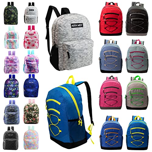 ''17'''' Lightweight Classic & Bungee BACKPACKs w/ Mesh Side Pockets  - Assorted Colors & Print''