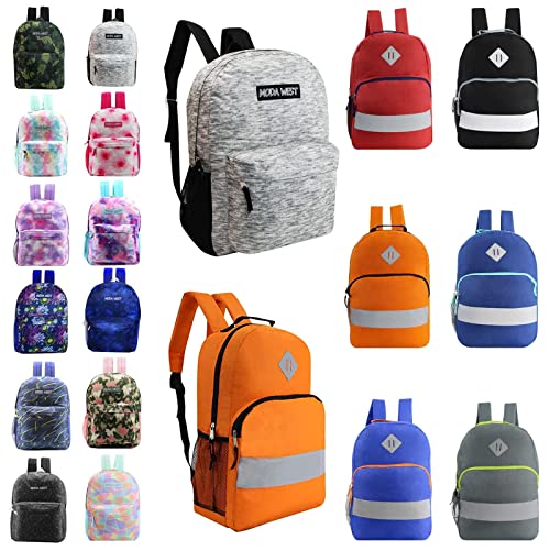 ''17'''' Lightweight Classic & Two-Tone Backpacks w/ Mesh Side Pockets & Reflective Strap - Assorted Pr