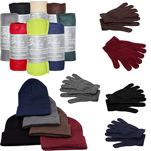 ''Unisex Winter Gloves, Beanie Hats & FLEECE BLANKETs - One Sizes Fit Most - Assorted Colors''