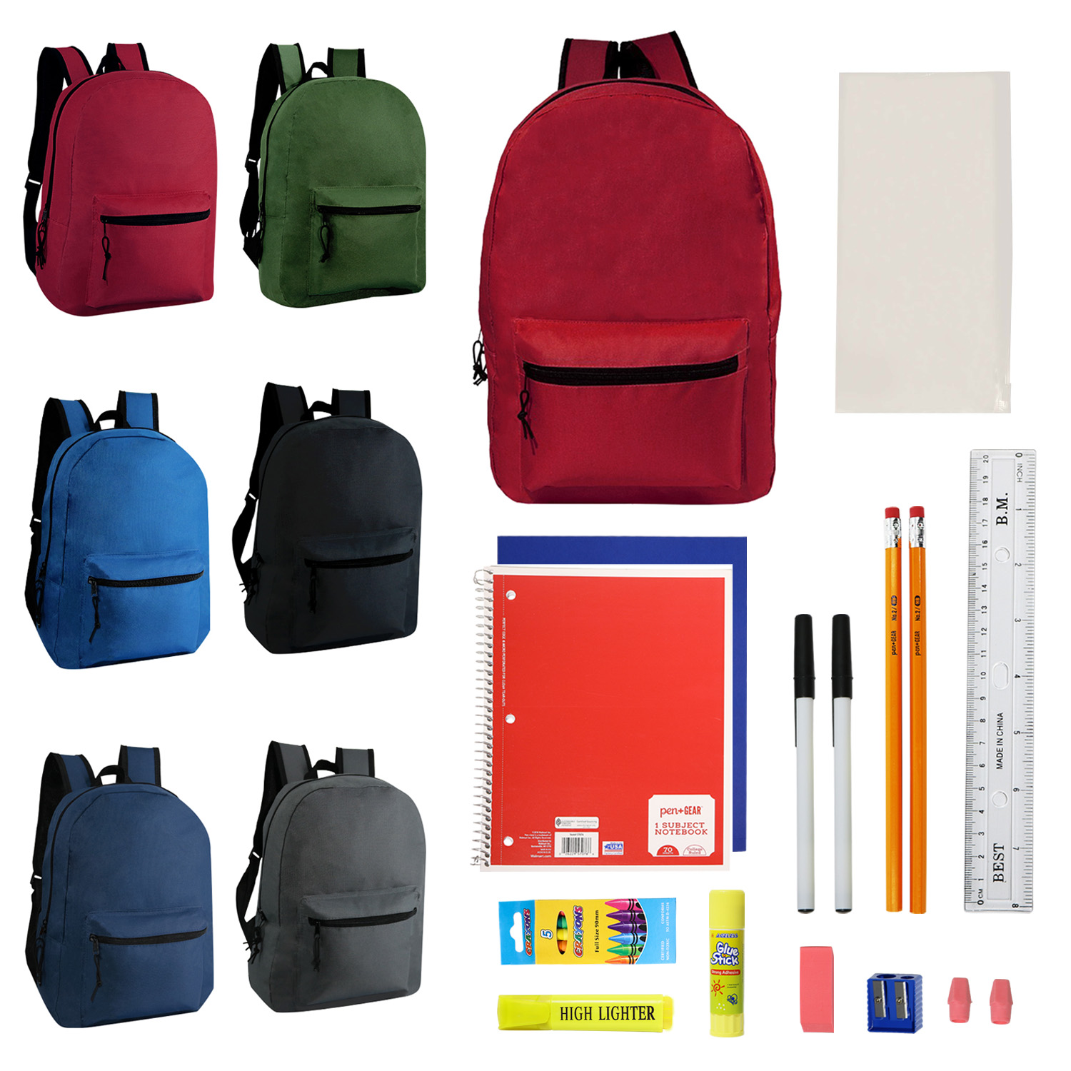 ''17'''' Classic BACKPACKs & 18 PC. Middle School Supply Bundle''