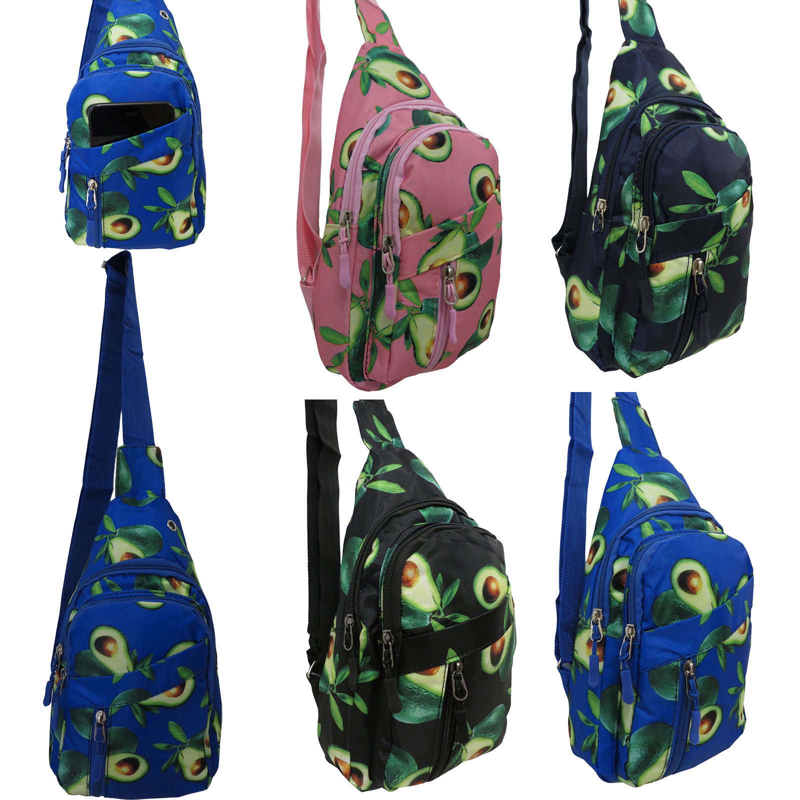 Men & Women's Printed Sling Bags w/ Cargo Zip-Up Pockets - Avocado Print