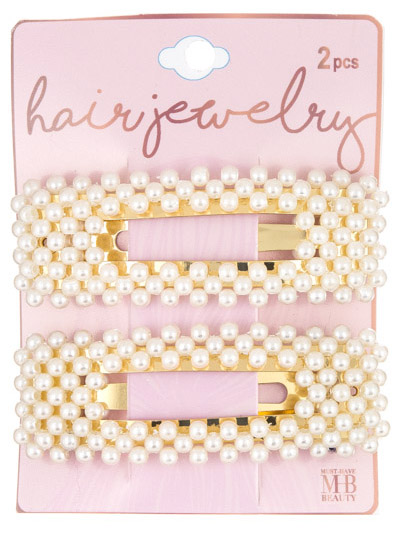 Square Snap HAIR CLIPs w/ Pearl Embelishment - 2-Pack