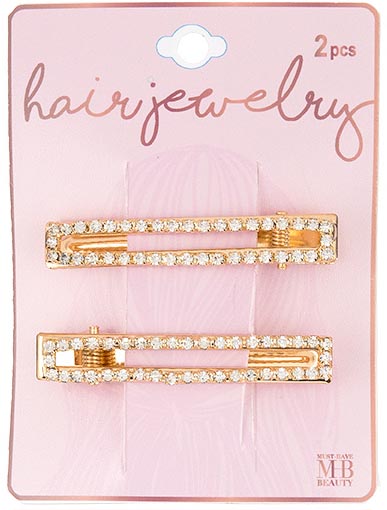 Gold HAIR CLIPs w/ Embroidered Rhinestones - 2-Pack