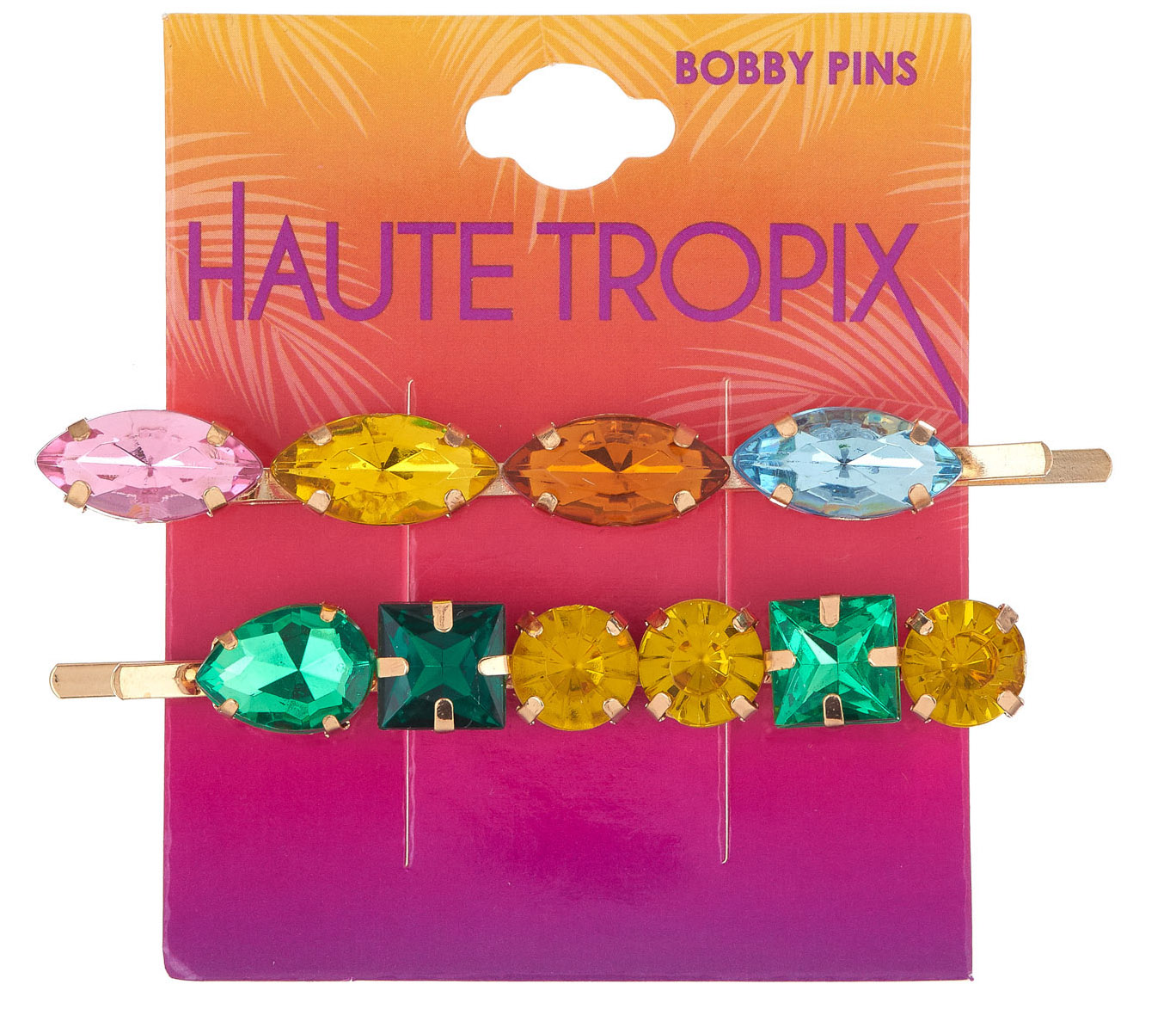 Tropical Bobby Pins w/ Embroidered Gem Stones - 2-Pack
