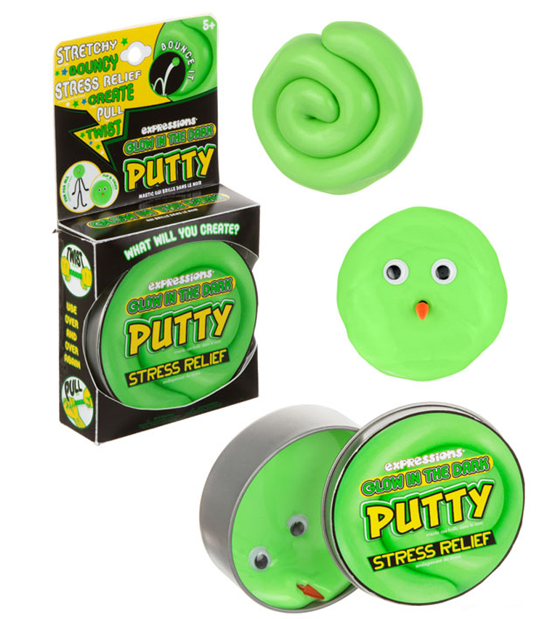 Glow In The Dark Silly Putty w/ Embroidered Googly-Eye Face