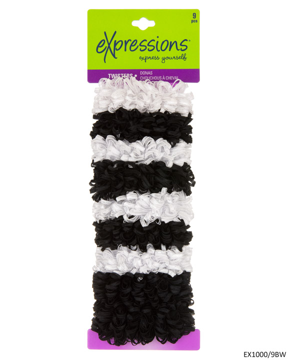 Soft Satin Ribbon HAIR Twisters - Black & White - 9-Pack