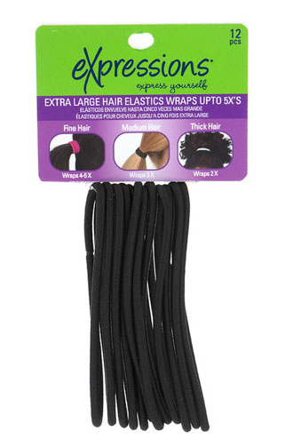 Extra-Large Black HAIR Elastics - 12-Pack