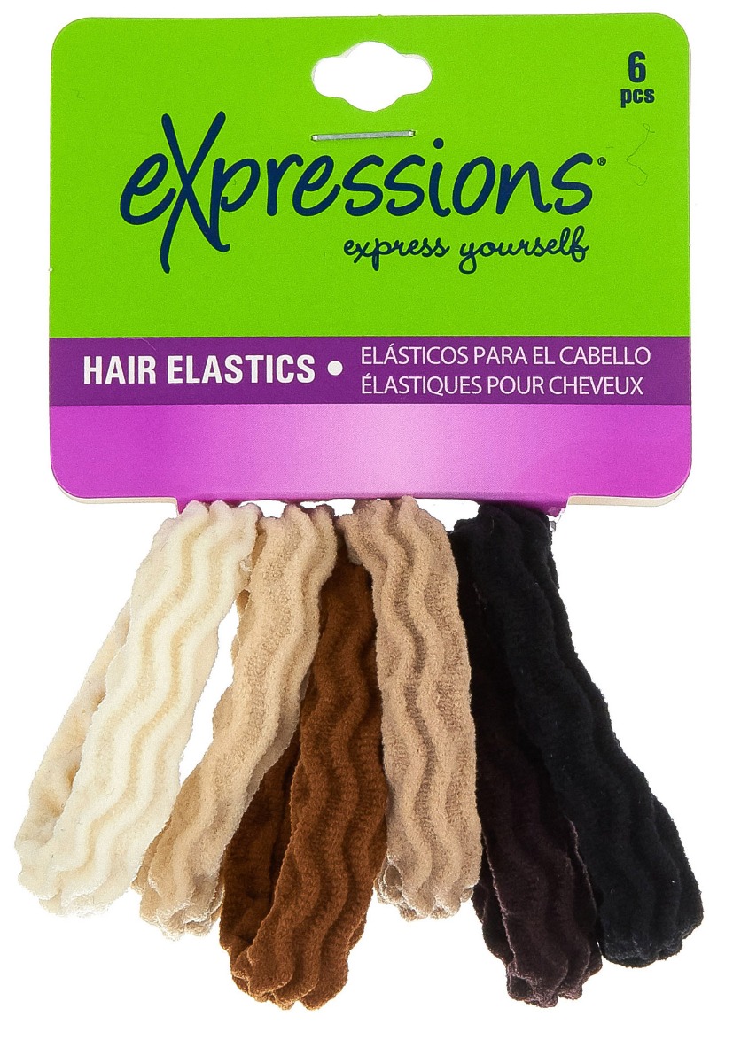 Waved Ponytail HAIR Elastics - Tone Colors - 6-Pack