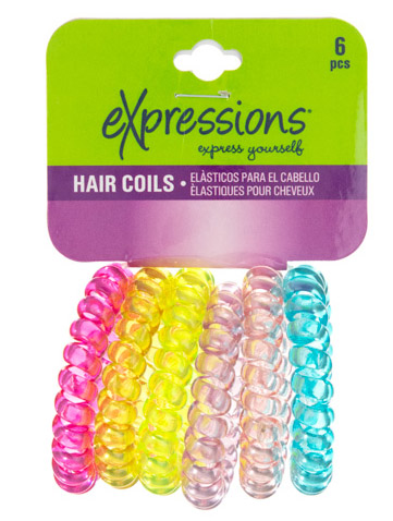 Transparent Colored Coiled HAIR Ties - 6-Pack