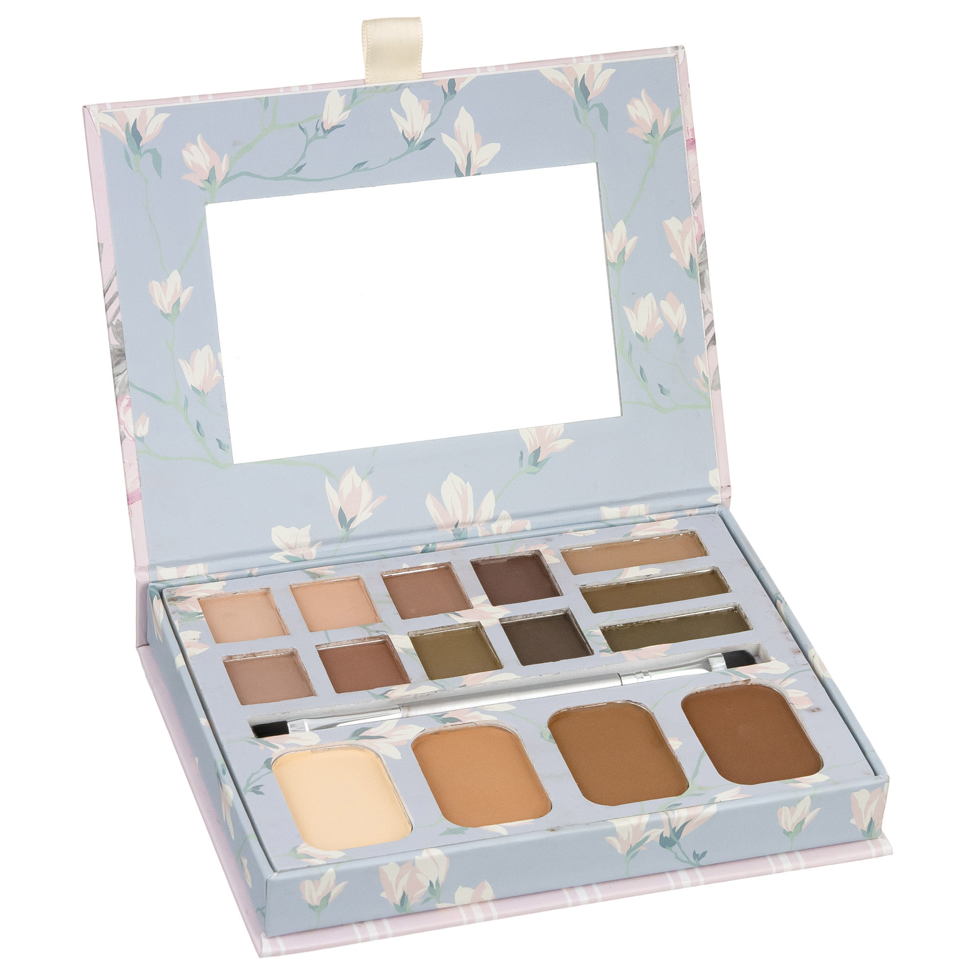 Laura Ashley Total Face Contour Palette Set w/ Neutral Face Shades & Dual-Ended Application Brush
