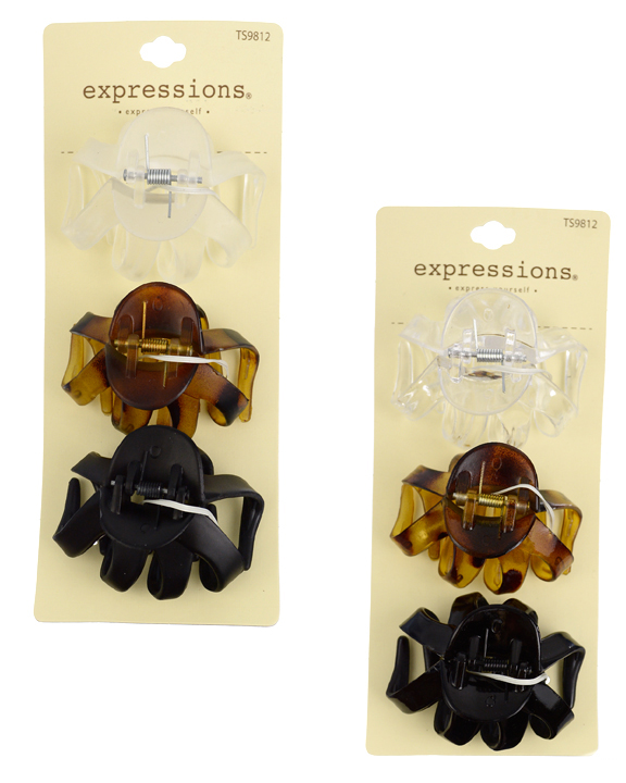 Octopus Claw HAIR CLIPs - Assorted Colors & Clear - 3-Pack