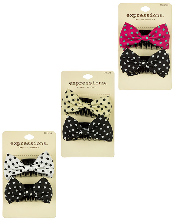 BOW Tie HAIR Clips w/ Polka Dots - 2-Pack