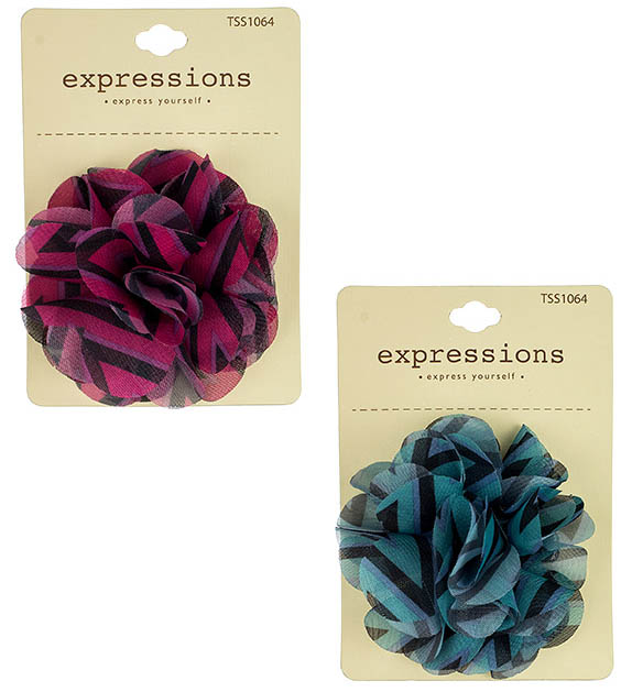 Chevron Printed Two Tone Flower HAIR CLIPs - Assorted Colors