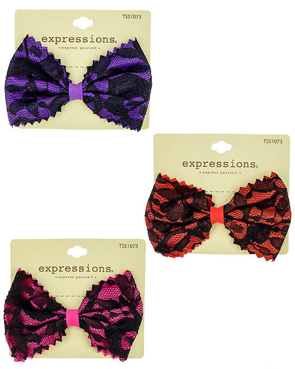 Lace BOW HAIR Clips w/ Satin Binding - Assorted Colors