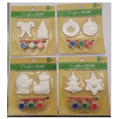 Ornament Craft Kit Diy 2pc Plaster W/brush & PAINT Pots Xmas Blister Card