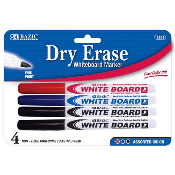 Asst. Color Fine Tip Dry Erase Marker (4/Pack)