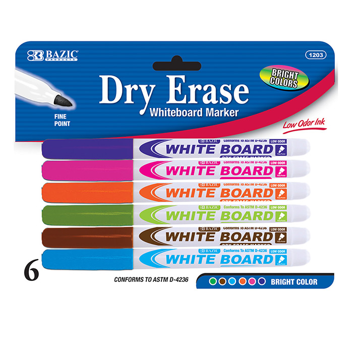 Bright Color Fine Tip Dry Erase Marker (6/Pack)