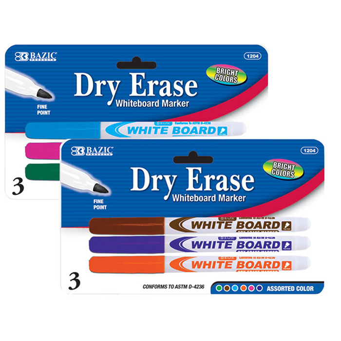 Bright Color Fine Tip Dry Erase Marker (3/Pack)