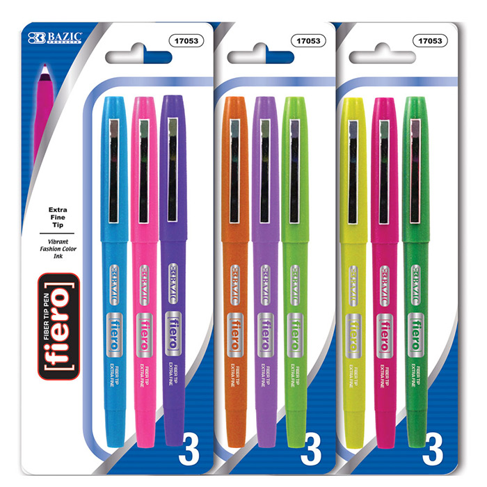 Fiero Fancy Color Fiber Tip Fineliner Pen (3/Pack)