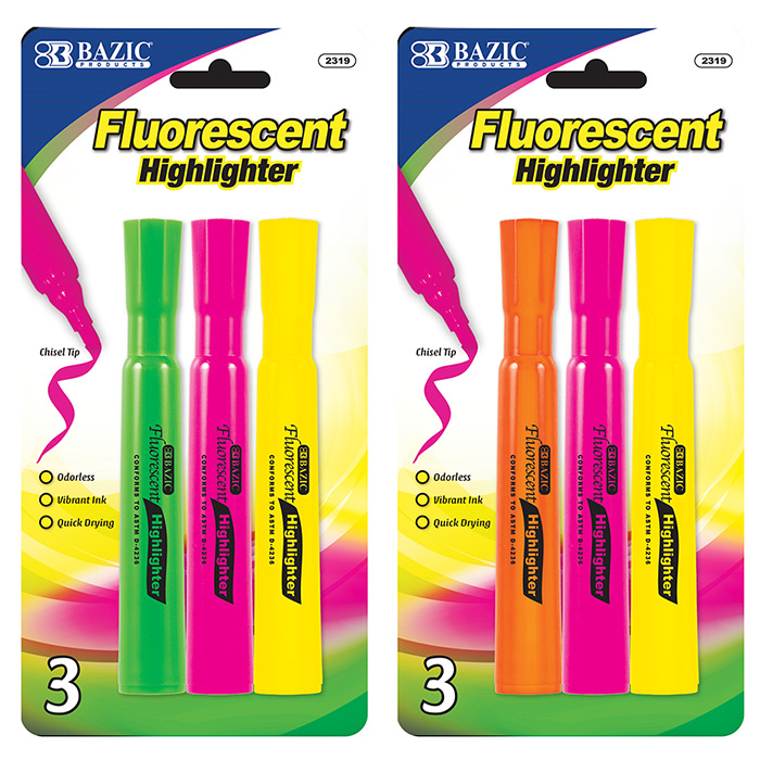 Desk Style Fluorescent Highlighters (3/Pack)