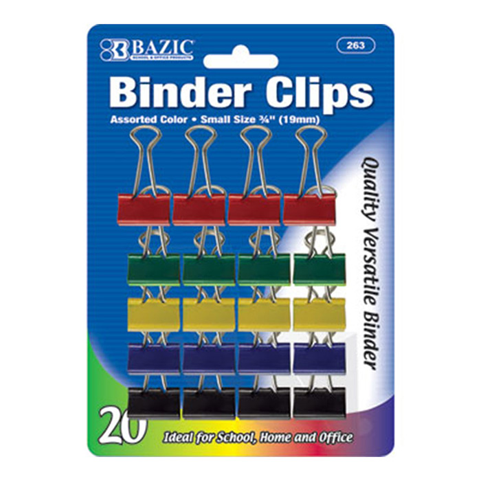 ''Small 3/4'''' (19Mm) Assorted Color Binder Clip (20/Pack)''
