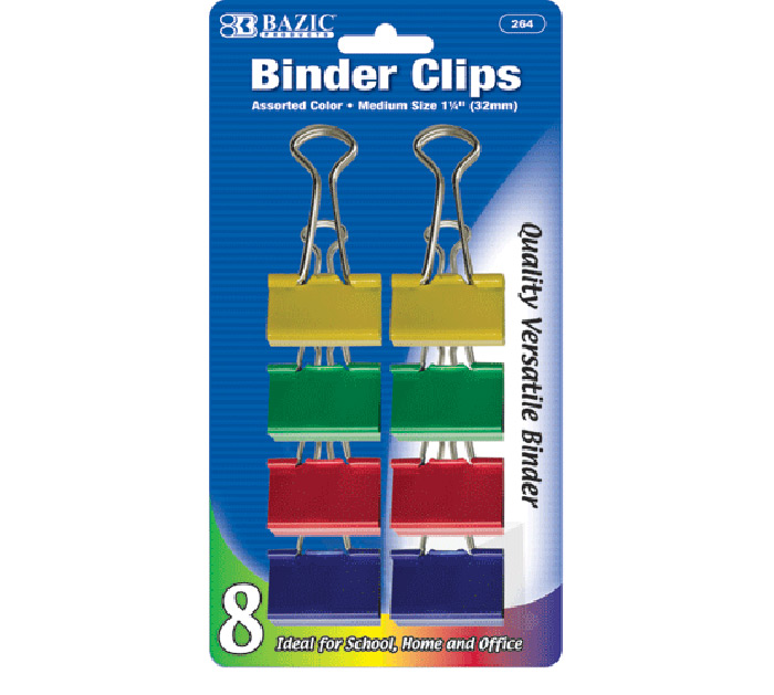 ''Medium 1 1/4'''' (32Mm) Assorted Color Binder Clip (8/Pack)''