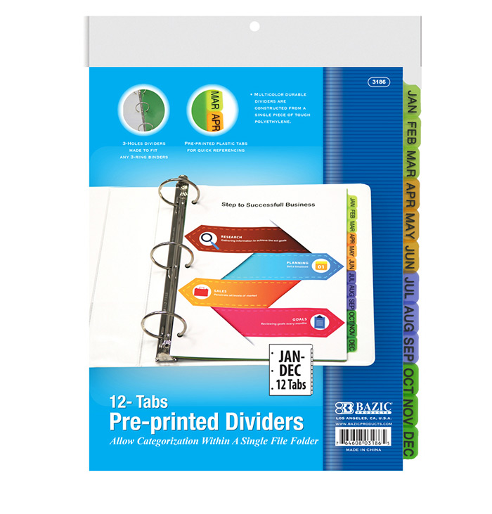 3-Ring Binder Dividers w/ 12-Preprinted Jan-Dec Tab