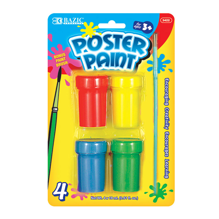 4 Color 18Ml POSTER Paint w/ Brush