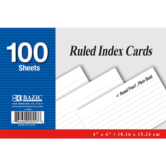 ''100 Ct. 4'''' X 6'''' Ruled White Index Card''