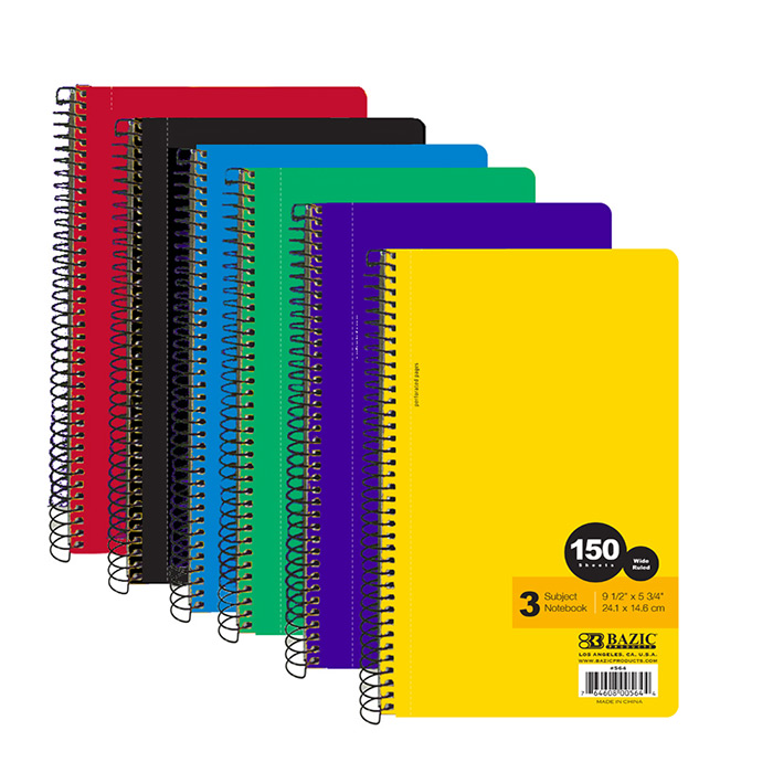 ''w/R 150 Ct. 9.5'''' X 5.75'''' 3-Subject Spiral NOTEBOOK''