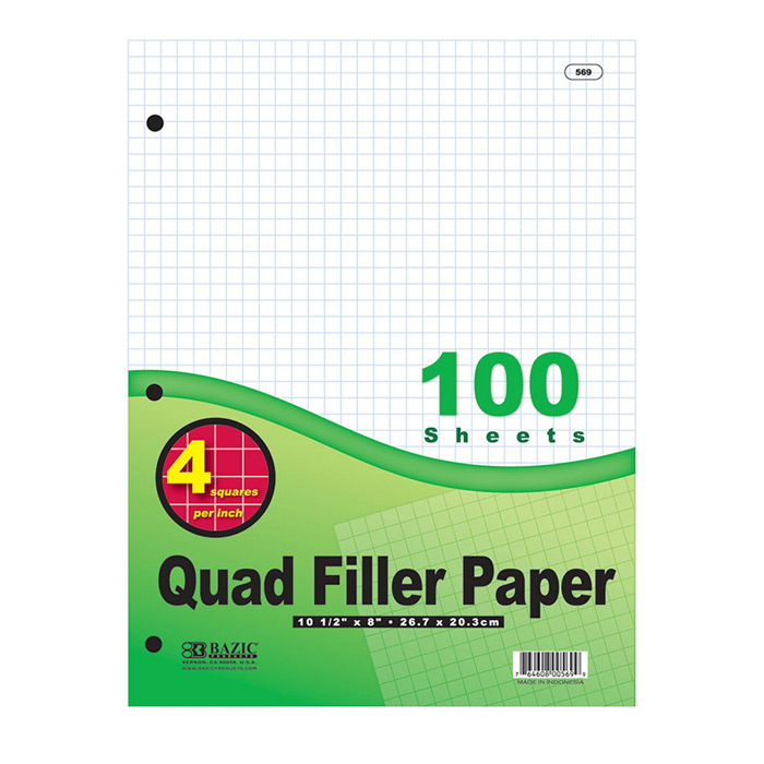 ''100 Ct. 4-1'''' Quad-Ruled Filler Paper''