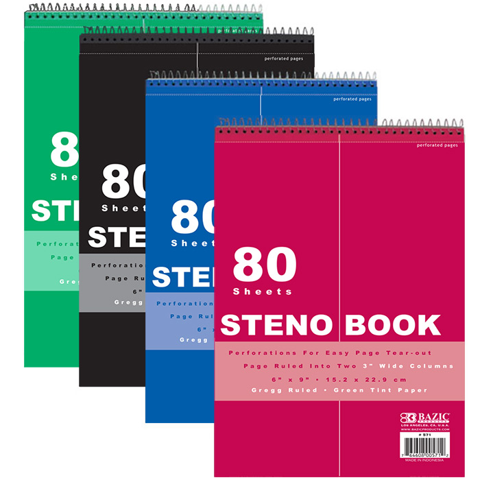 ''80 Ct. 6'''' X 9'''' Green Tint Gregg Ruled Steno Book''