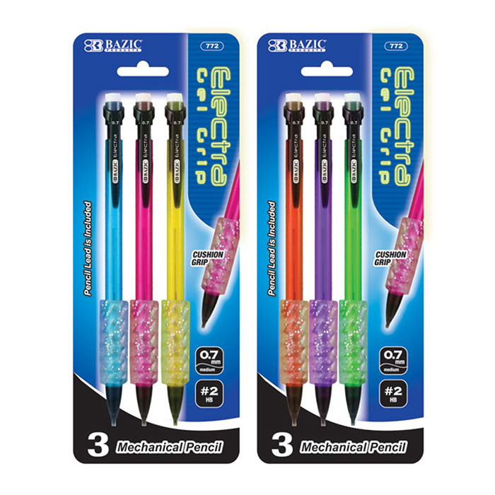 Electra 0.7 Mm Fashion Color Mechanical PENCIL With Gel Grip (3/Pack)