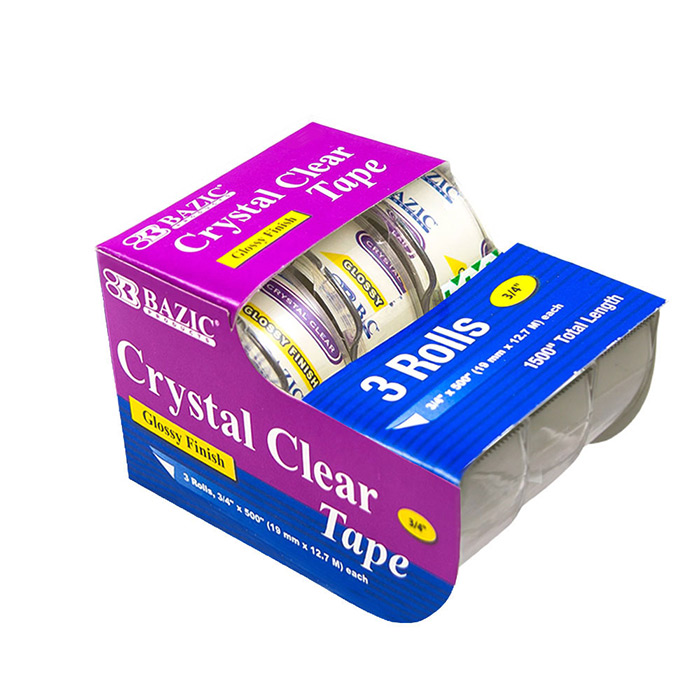 ''3/4'''' X 500'''' Crystal Clear Tape (3/Pack)''