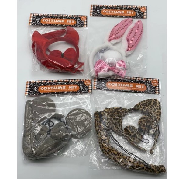 COSTUME Set 3pc 4ast Styles Headband/tail/bowtie Hlwn Pbh