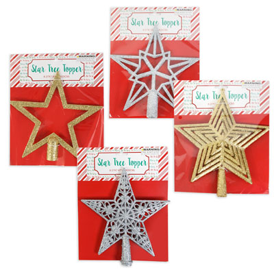 Star Tree Topper 4shapes/2colors Silver & GOLD Pb/insert Card 8.27 X 0.98 X 7.87in