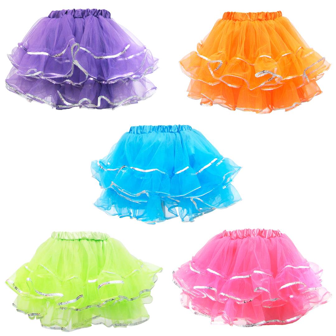 Neon Tulle Skirt w/ Sequin Trim